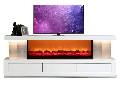 Image de Meuble TV moderne avec cheminée intégrée et compartiments de rangement