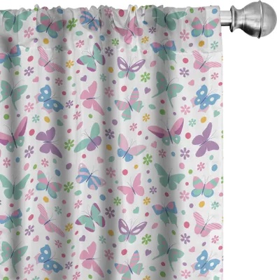 Obrázok produktu pre ABAKUHAUS Detské závesy, záclony, motýle, srdcia a bodky, detská izba, farebná ilustrácia, 2 kusy, 75 x 245 cm, viacfarebné