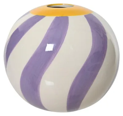 Produktbild von Runde Vase mit gestreiftem Design in Weiß, 9,8 cm Höhe