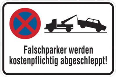 Produktbild von Dreifke® Parkverbotsschild, Falschparker werden abgeschleppt, 400x600mm, Alu ...