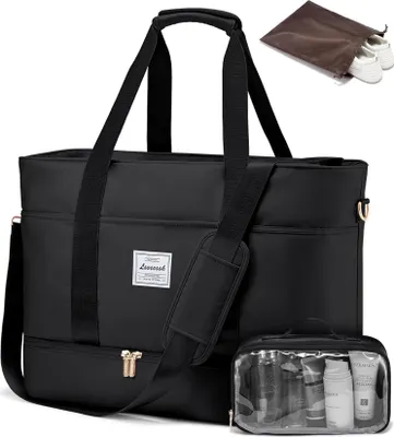 Immagine prodotto di Borsa da viaggio da donna LOVEVOOK nera con scomparto per scarpe e borsa da toilette