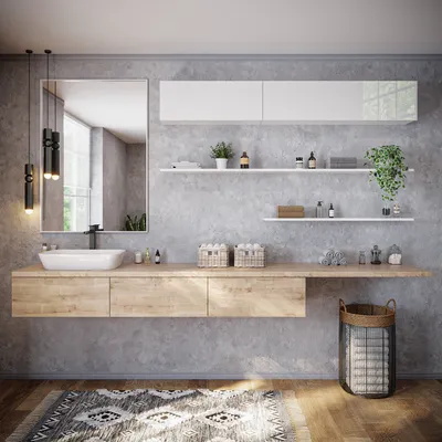 Produktbild von PLATAN ROOM Badschrank Hängeschrank 200 (80+120) x 30 x 25cm Hochglanz  Badezimmerschrank hängend Wandschrank für Bad weiß