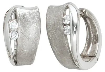 Produktbild von Creolen Creole 13,5mm 925 Silber mit 4 Zirkonia Klappmechanik Ohrschmuck