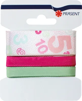Produktbild von Schleifenband Numbers-Rosa, 2,5/1/1 cm x 4,5 m insgesamt, 3er Karte