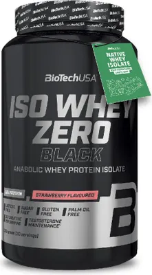 Produktbild von BioTech USA Iso Whey Zero Black 908 g strawberry / Whey Protein Isolat / Schnell absorbierbares Whey Protein Isolat, angereichert mit Kreatin, Aminosäuren, Zink und Vitamin B3