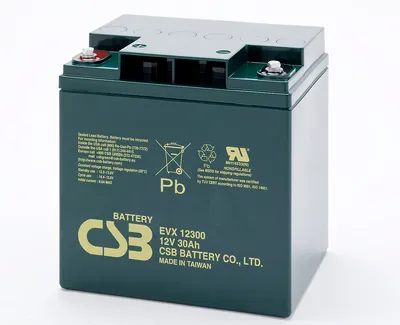 Zdjęcie produktu dla CSB-EVX12300 12-woltowy akumulator kwasowo-ołowiowy AGM 30Ah, 166x125x175mm gwint wewnętrzny M5 Odporny na cykle + tryb gotowości