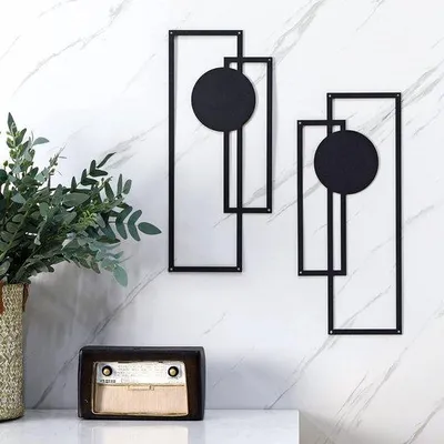 Produktbild von Unyqoos® Metall-Wanddekoration (2er-Set) – moderne geometrische Wandkunst, 40 x 17 cm, vorgebohrt, rostbeständig für Wohn- und Arbeitsräume