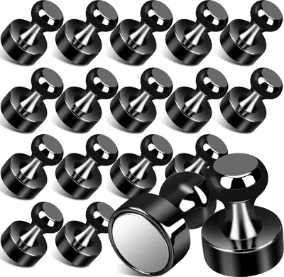 Produktbild von Schwarze Neodym-Magnete - extra stark - 18 Stück - geeignet für Magnettafel und Whiteboard