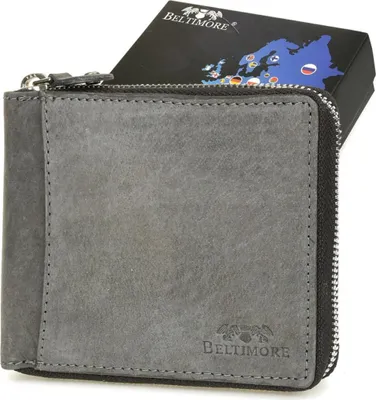 Produktbild von Vintage-Geldbörse für Herren aus Leder, geräumig, mit Reißverschluss, grau, RFID-geschützt