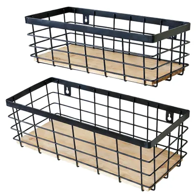 Produktbild von Omgoods – Set aus 2 Metallaufbewahrungsboxen mit Holzbasis