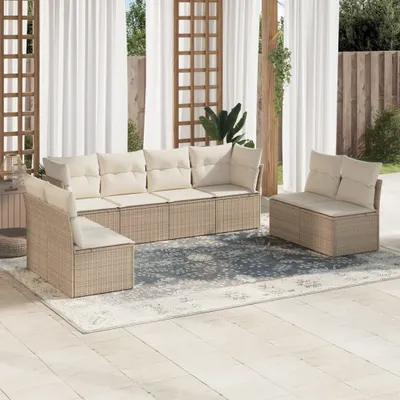 Produktbild von Design 8-tlg. Garten-Sofagarnitur mit Kissen Beige Poly Rattan, Gartenmöbel-Sets 2024 Neu