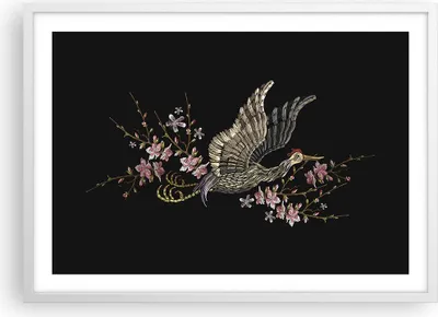 Produktbild von Gerahmtes Poster - Weißer Rahmen - Asiatisch Vogel Blumen - 70x50 cm - Wand Bild - Wanddeko - Wandbilder - Kunstposter - Wandposter - Bilderrahmen - Bilder - Kunstdruck - P2WAA70x50-4614