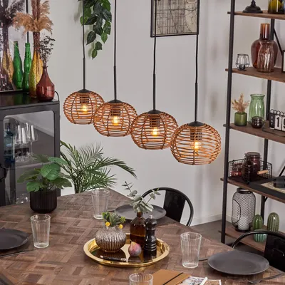 Produktbild von Messerotti moderne Hängeleuchte aus Metall/Rattan in Schwarz/Natur