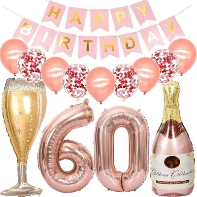 Produktbild von Folieballons 60. Geburtstag Dekoration für Frauen Roségold