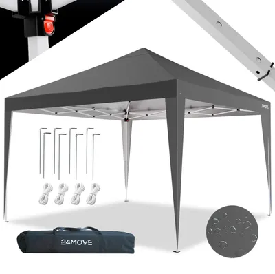 Produktbild von 24MOVE® Pavillon Santos 3x3m Pop-Up UV-Schutz 50+ Wasserdicht & winterfest mit Tasche faltbar & stabil, für Camping & Garten Faltpavillon - Partyzelt Grau