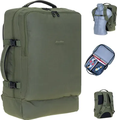 Produktbild von Rucksack Handgepäck Herren Damen Reiserucksack Bestway Cabin Pro 300  IATA  Flug Gepäck 42 Liter Laptopfach 40324-2600 Oliv Grün + 1L Flüßigkeitenbeutel Elephant