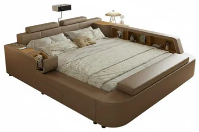 Produktbild von Multifunktionales Bett Moderner Stil Braun Holzrahmen Entspannend