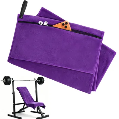 Imagen del producto de Toalla de gimnasio con bolsillo con cremallera transpirable, de 135 x 50 cm, absorbente y de secado rápido, ideal para