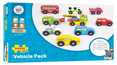 Zdjęcie produktu dla Drewniane pojazdy Bigjigs - 9 elementów