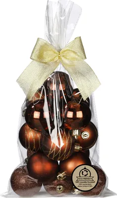 Produktbild von Weihnachtskugeln Kunststoff im Geschenkbeutel 6cm 16er Set - Braun Mix