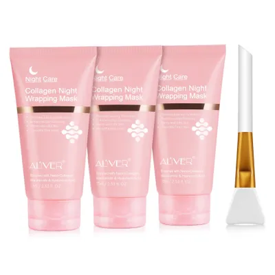Produktbild von Collagen Maske Nachtmaske Night Wrapping Mask Peel off Kollagenmaske mit Pinsel, 3x 75ml