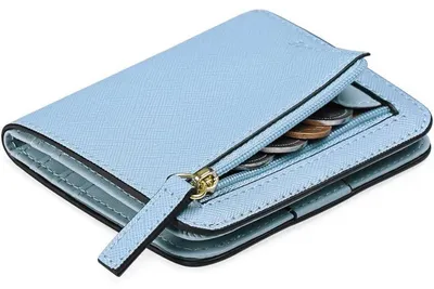 Produktbild von Damen Geldbeutel klein mit RFID-Schutz, Leder, blau, Münzfach, Reißverschluss