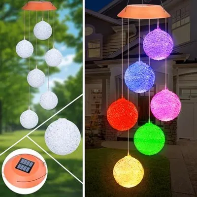 Produktbild von Solar Windspiele für Draußen, Kristallkugel Solarlampen für Außen Hängend Farbwechsel Windspiel Garten, Wasserdicht Solar Gartenleuchten für Garten Baum Balkon Hof Hochzeit Dekorationen