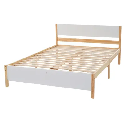 Produktbild von Massivholzbett, 140x200 cm, Doppelbett mit Lattenrost und Kopfteil, Holzbett aus Kiefer, Jugendbett