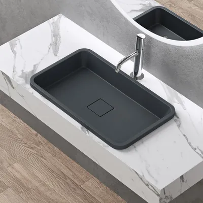 Image de doporro Vasque à Encastrer Lavabo Gris Noir Anthracite mat 53 x 33 x 10,5cm Lave Mains Rectangulaire avec Cache Bonde Colossum104