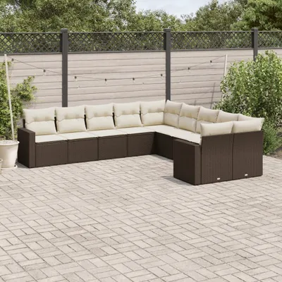 Produktbild von Design 10-tlg. Garten-Sofagarnitur mit Kissen Braun Poly Rattan, Gartenmöbel-Sets 2024 Neu
