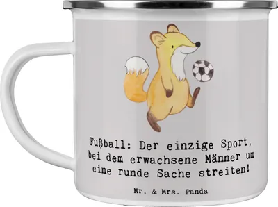 Produktbild von Mr. & Mrs. Panda Haferl Fußballspiel - Grau Pastell - Geschenk, Sportler, Männer, Emotionen, Teetasse, becher emaille, Teamsport, Tasse, Stadion, Teebecher, Geschenke