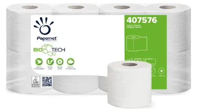Produktbild von Papernet Bio Tech - Toilettenpapier, 1 Packung mit 8 Rollen aus selbstauflösendem Toilettenpapier, bekämpft auf natürliche Weise krankheitserregende