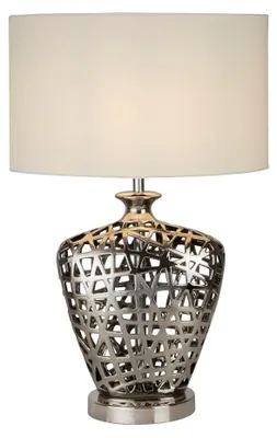 Obrázek produktu pro Současná stolní lampa Síť kovová chromová tkanina bílá 1 světlo E27
