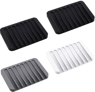 Produktbild von Unyqoos® Silikon-Seifenablagen 4er-Set mit Ablauf – 2×Schwarz, 1×Weiß, 1×Grau | Pflegeleicht, für Wand- oder Waschbeckenmontage