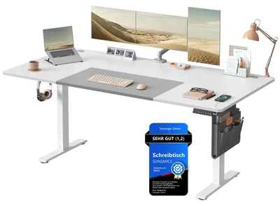 Produktbild von SONGMICS Höhenverstellbarer Schreibtisch 180 x 80 cm – Wolkenweiß + Taubengrau