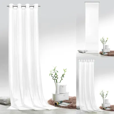 Produktbild von heimtexland ® Vorhänge Uni Voile einfarbig transparent Fensterdekoration Deko Gardine Typ418 Weiß Schlaufenschal HxB 245x140 cm