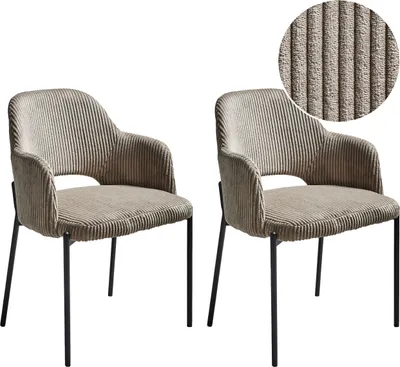 Zdjęcie produktu dla BELIANI Zestaw 2 krzeseł do jadalni beżowoszary sztruks z podłokietnikami retro design