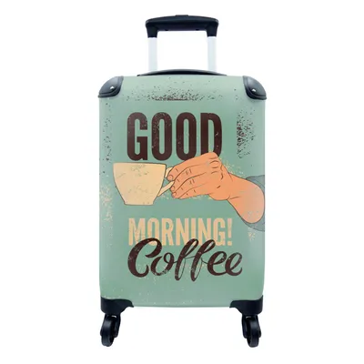 Produktbild von MuchoWow® Koffer Handgepäck Trolley Rollkoffer Kleine Reisekoffer mit 4 Rollen - Kaffee - Retro - Zitate - Guten Morgen! Kaffee - Sprichwörter - Cabin Size < 55x40x23 cm & 55x40x20 cm - Fotokoffer - Kabinenkoffer - Boardgepäck - Reise-Box - Reisekoffer - Reisegepäck - Koffer mit Bild - Trolley für Kinder