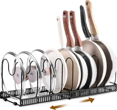 Produktbild von Yorbay Topfdeckelhalter ,Erweiterbarer Deckelhalter Topfdeckelhalter mit 10 Verstellbare Fächer , Küche Topf Pfannen Organizer Topfdeckel Aufbewahrung