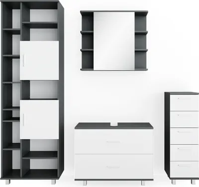 Produktbild von Badmöbel-Set Vicco Ilias Weiß/Anthrazit 4 Teile, mit Hochschrank, Model 34670