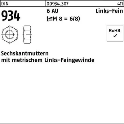 Produktbild von Reyher Sechskantmuttern DIN 934 6 / 8 M 8 x 1 -LH (100 Stück)