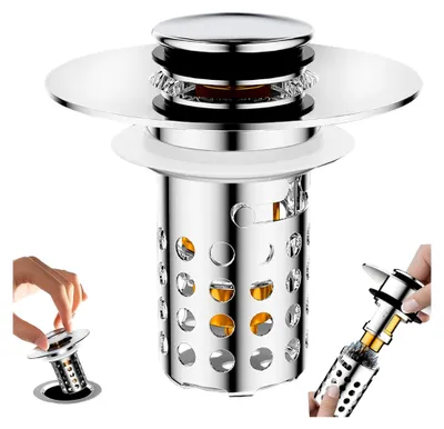 Produktbild von Waschbeckenstöpsel Pop-Up mit Edelstahl-Sieb, Abflussstopfen gegen Verstopfung, Messingkern, Chrom, für Waschbecken 28–40 mm