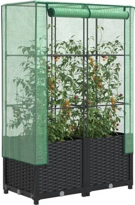 Produktbild von "2026 MODERNE"Garten-Pflanzgefäß/Hochbeet Moderne - Pflanzkübel - Blumentopf mit Gewächshaus-Aufsatz Rattan-Optik 80x40x138cm DE382672 - Beete