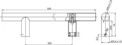 Image de Poignée de porte MARCHESI 4802EP, ø 25, longueur 520, LA 320 mm, M8, inox mat