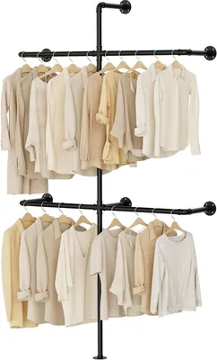 Produktbild von Wandgarderobe mit Ablagen – Industrieller Garderobenständer – Kleiderschrank – Robuste Metallkonstruktion – 28 x 1225 x 213 cm