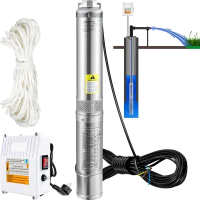 Image de Pompe submersible pour puits profonds SucceBuy, 370 W, 110 l/min, hauteur de refoulement de 44 m, câble de 20 m, étanche IP68, avec boîtier de pour usage industriel et irrigation