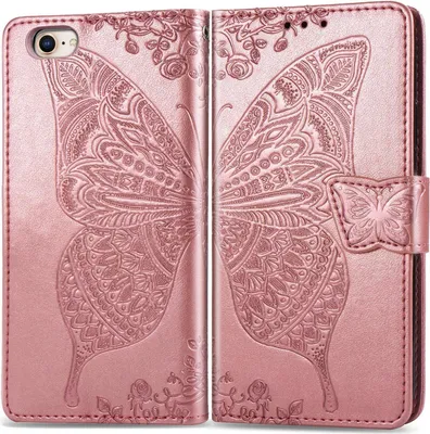 Produktbild von Mobigear Butterfly iPhone 16e Hülle Klapphülle Geldbörse - Roségold