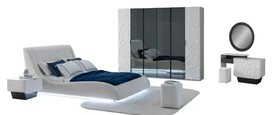 Immagine prodotto di Set da camera da letto: comodino, letto, armadio, cassettiera, bianco, moderno