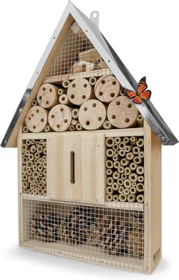 Produktbild von Insektenhotel, 40 cm hoch, mit Schindel-Dach – unbehandeltes Kiefernholz – Bienenhotel für Garten und Balkon – zum Aufhängen oder Aufstellen