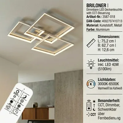 Produktbild von Briloner Deckenleuchte LED 40W Deckenlampe CCT Dimmbar Fernbedienung Schwenkbar Aluminium